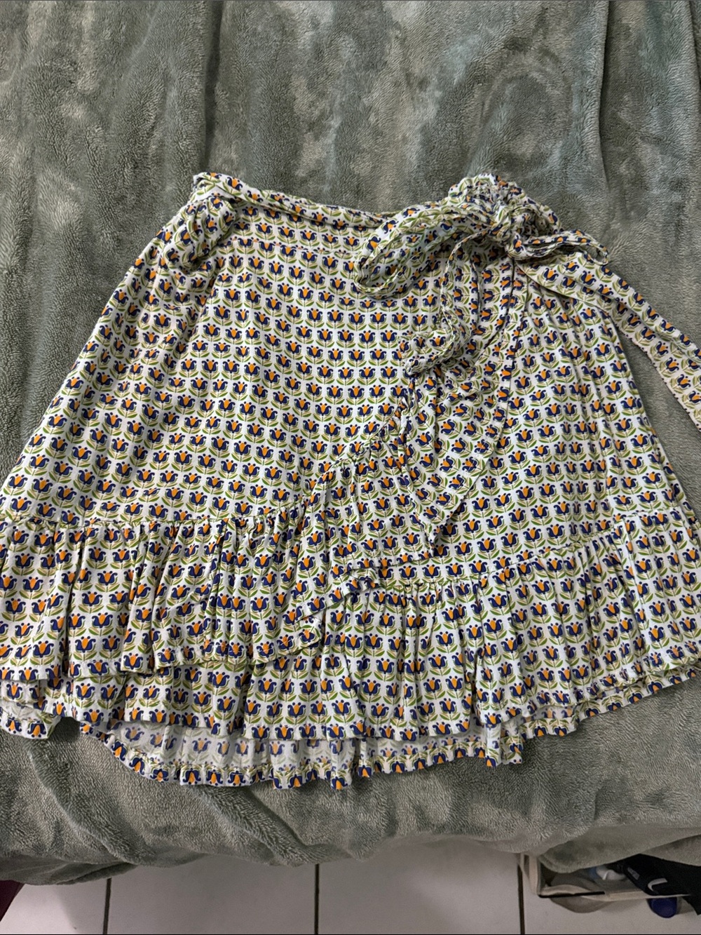 Valija Floral Print Wrap Skirt in White, Blue, Yellow